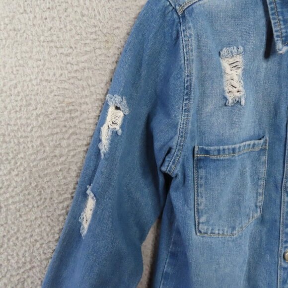 Rue 21 Denim Jean Dress Small Y2K Distressed Ripped Grunge Long Sleeve Rue21 - Picture 3 of 12